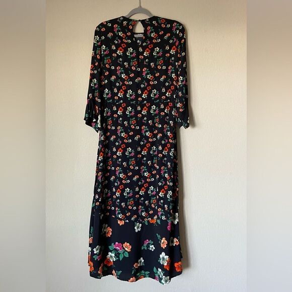 Maje Maxi Black Dress Floral Ruffle Long Sleeve Size S - Picture 7 of 11